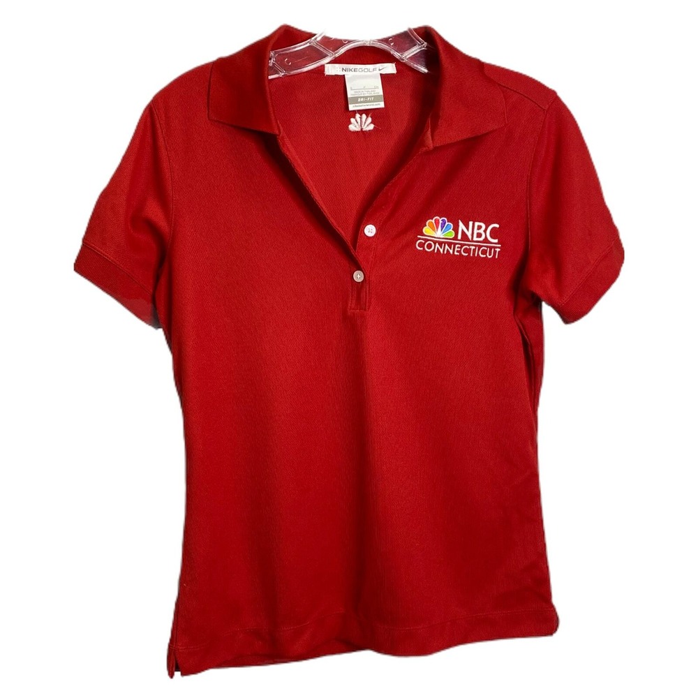 Nike Golf Women's Polo Shirt Dri-Fit Red Short Sleeve NBC Connecticut Logo Sz S‎